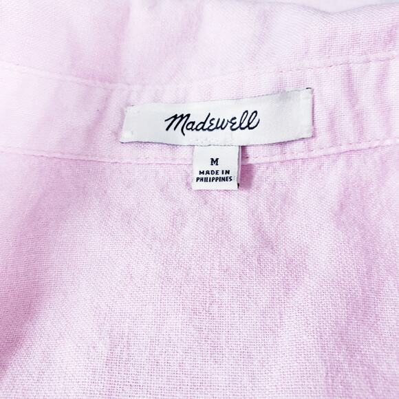 Madewell Pink Linen Short‎ Sleeve Button Up Waist Tie Shirt Size Medium - Picture 4 of 10